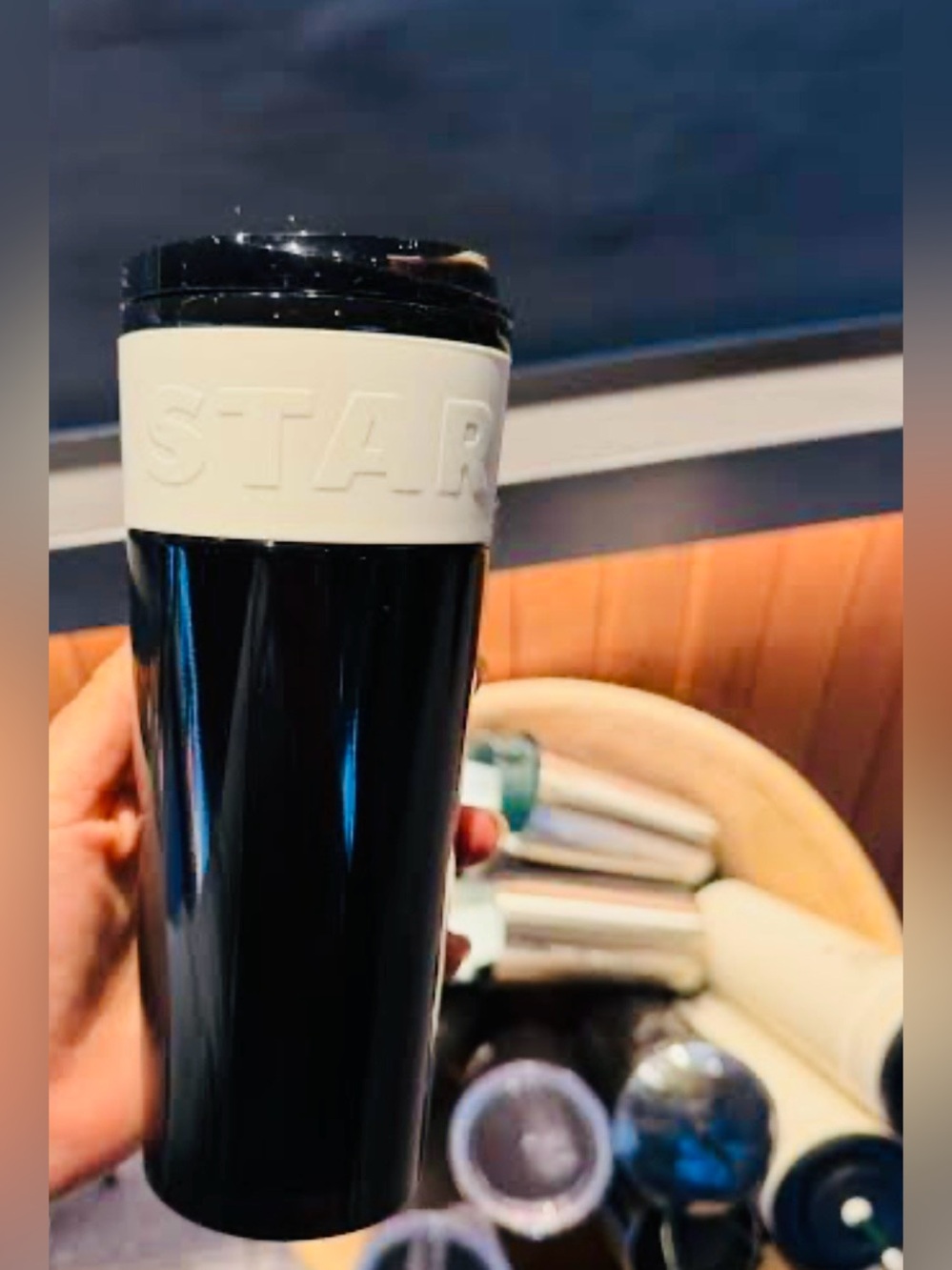 #3366**Starbucks Black Travel Tumbler with White Grip - Picture 6 of 17